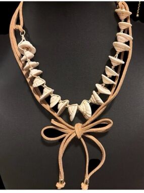Free People Beige Suede Shell Tie Choker Necklace
